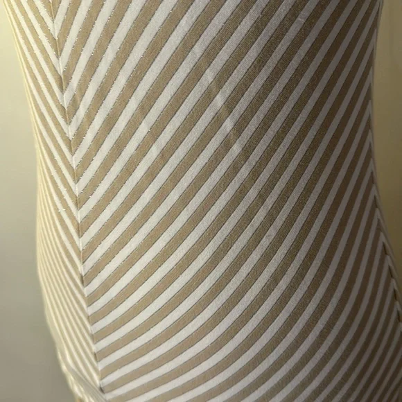 White House Black Market sleeveless stripe blouse in cream and tan - Picture 3 of 8